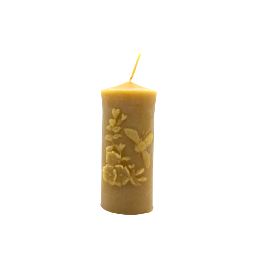 Medium Bee and Heart Flowers Beeswax Candle