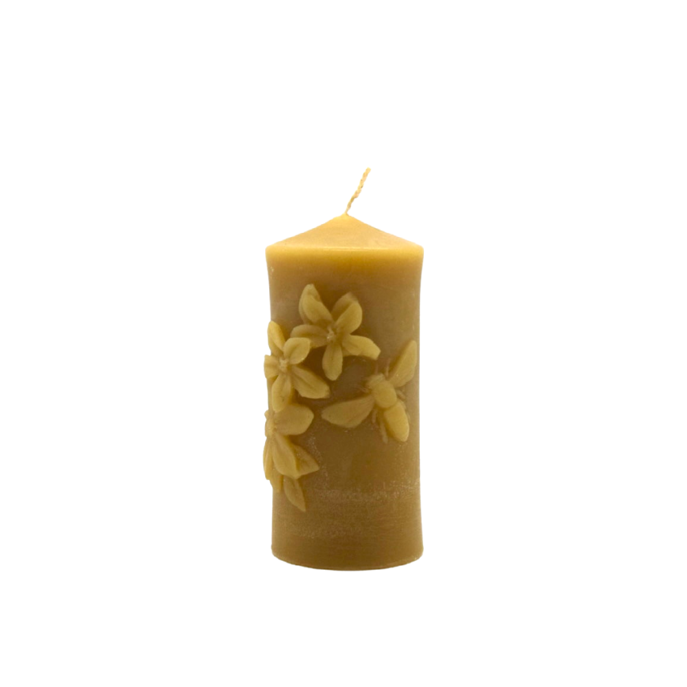 Medium Bee and Flowers Beeswax Candle